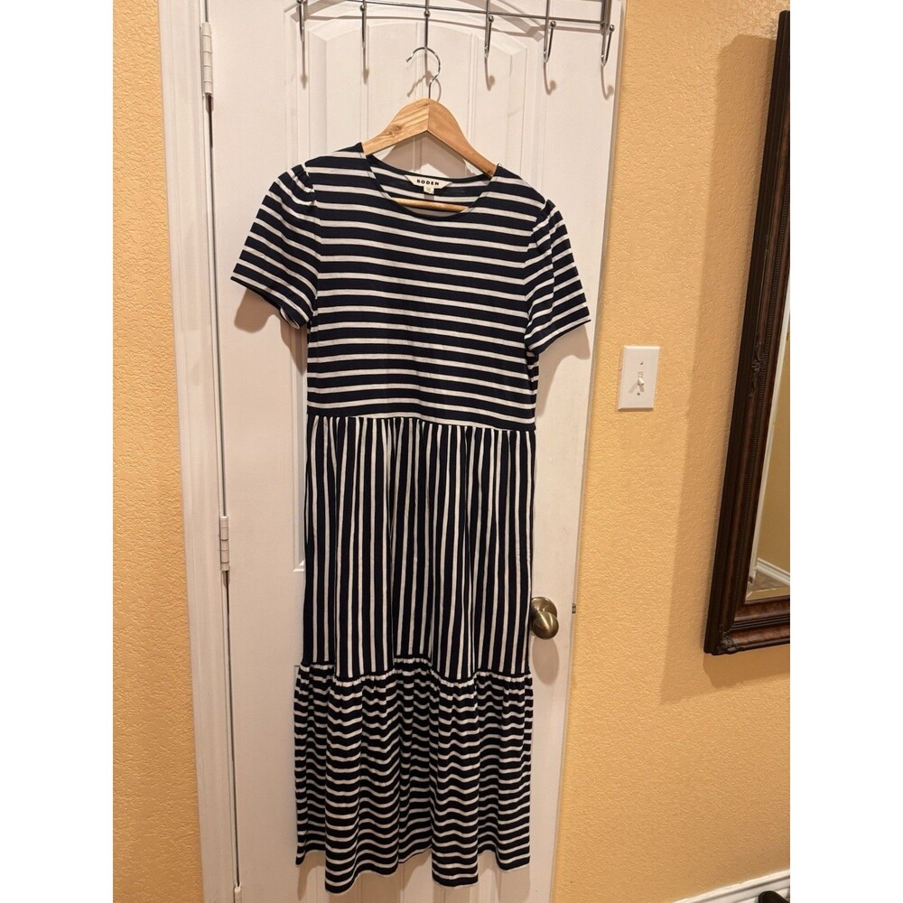 Boden Emma Tiered Jersey Midi Dress Blue and White Stripes SIZE 8P - Picture 5 of 14